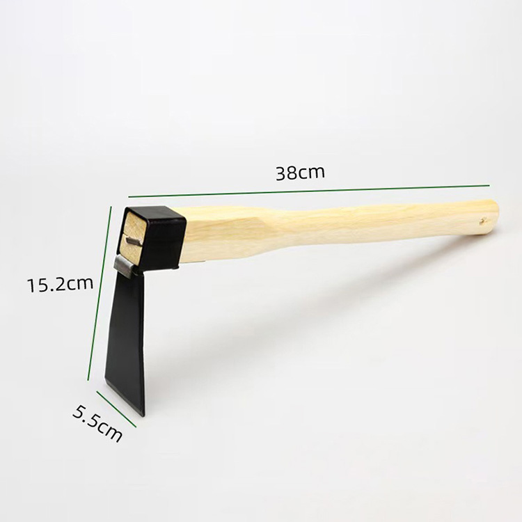 Narrow flat hoe with wooden handle
